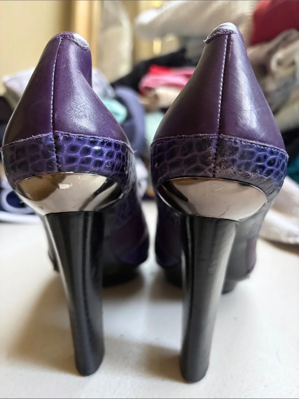 BCBGirls Purple Croc-Detail Platform Pumps